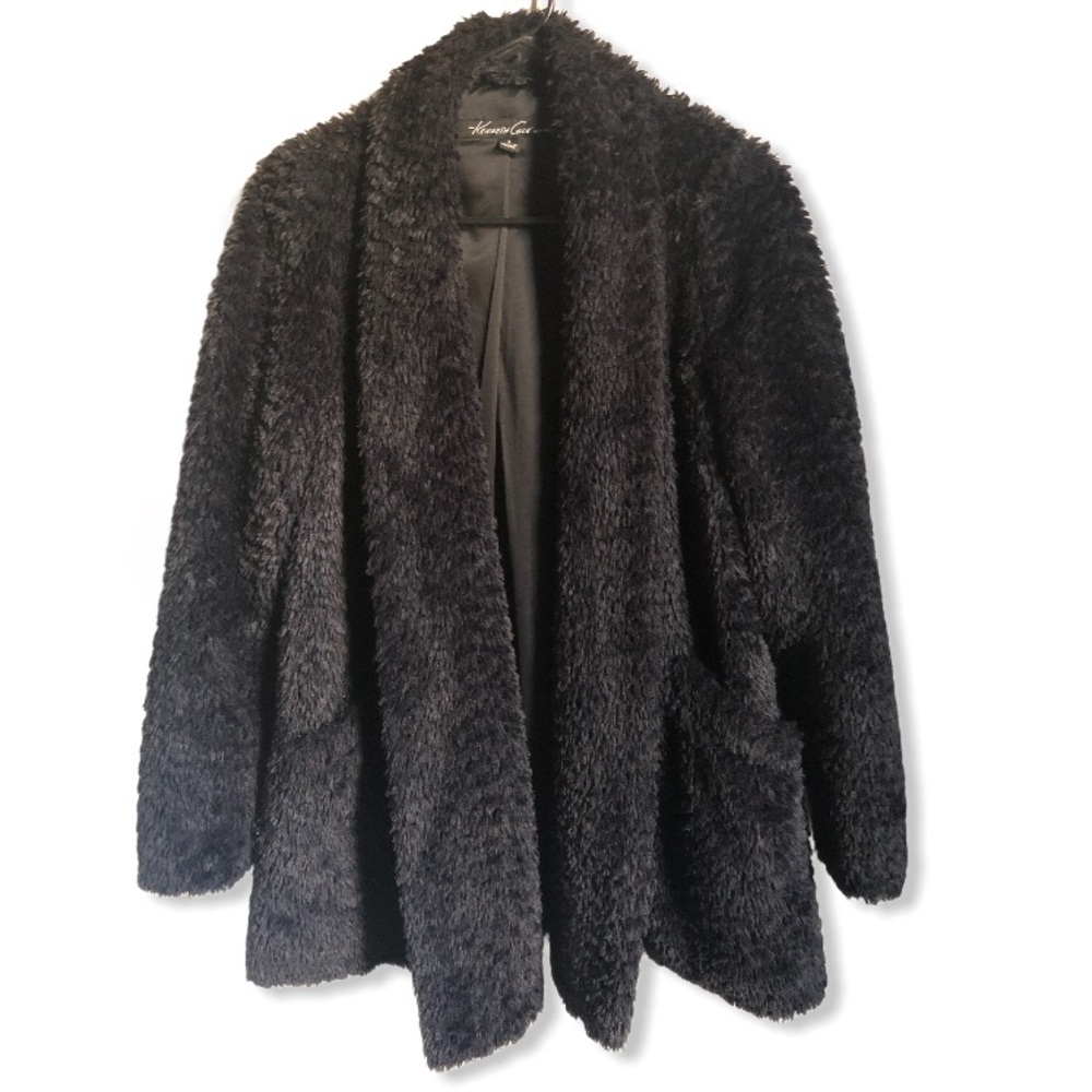 Kenneth Cole NY Teddy Coat Black Faux Fur Sherpa Jacket Black Size Small